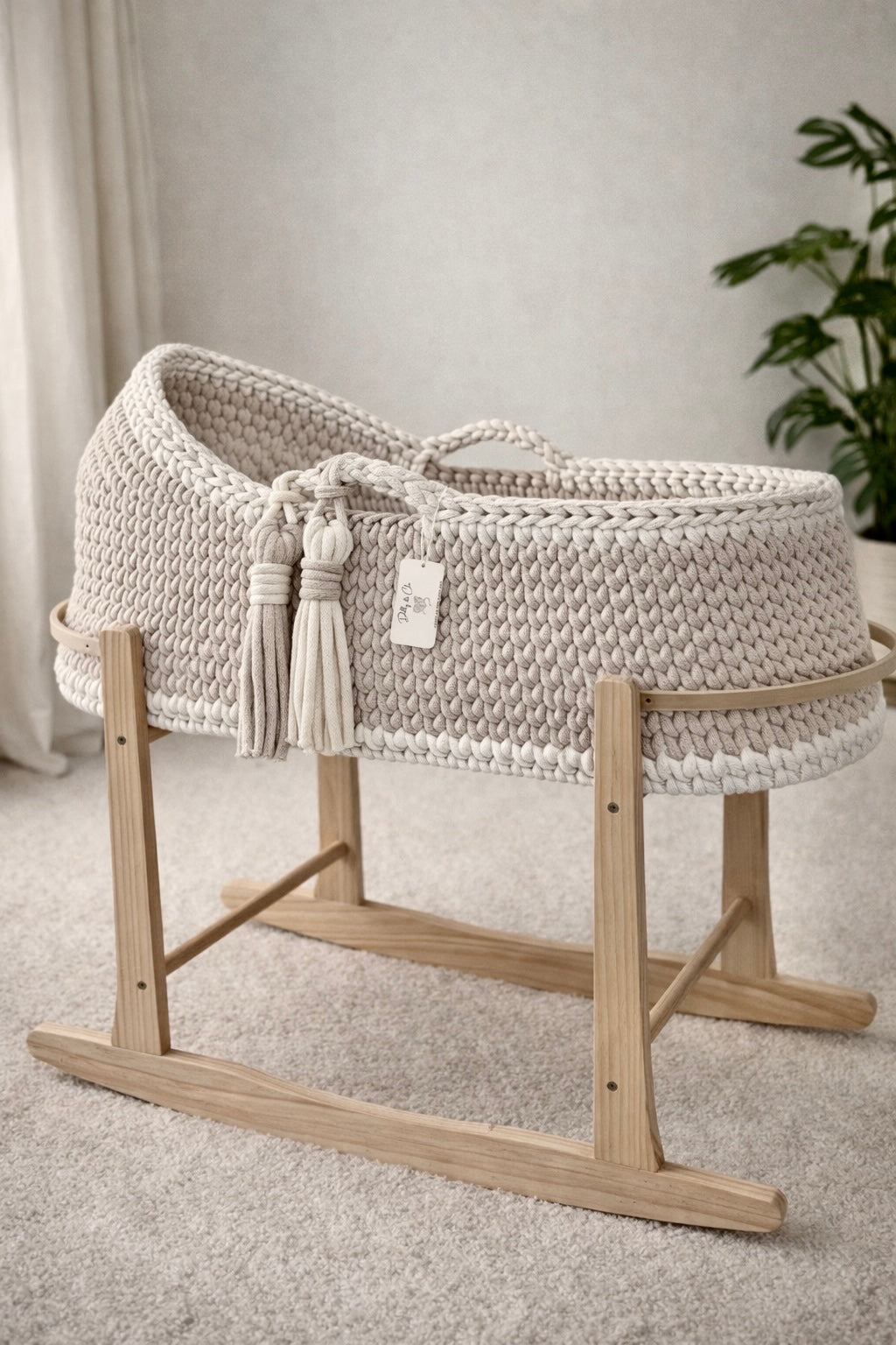 Handmade Crochet Moses Basket & Rocking Stand